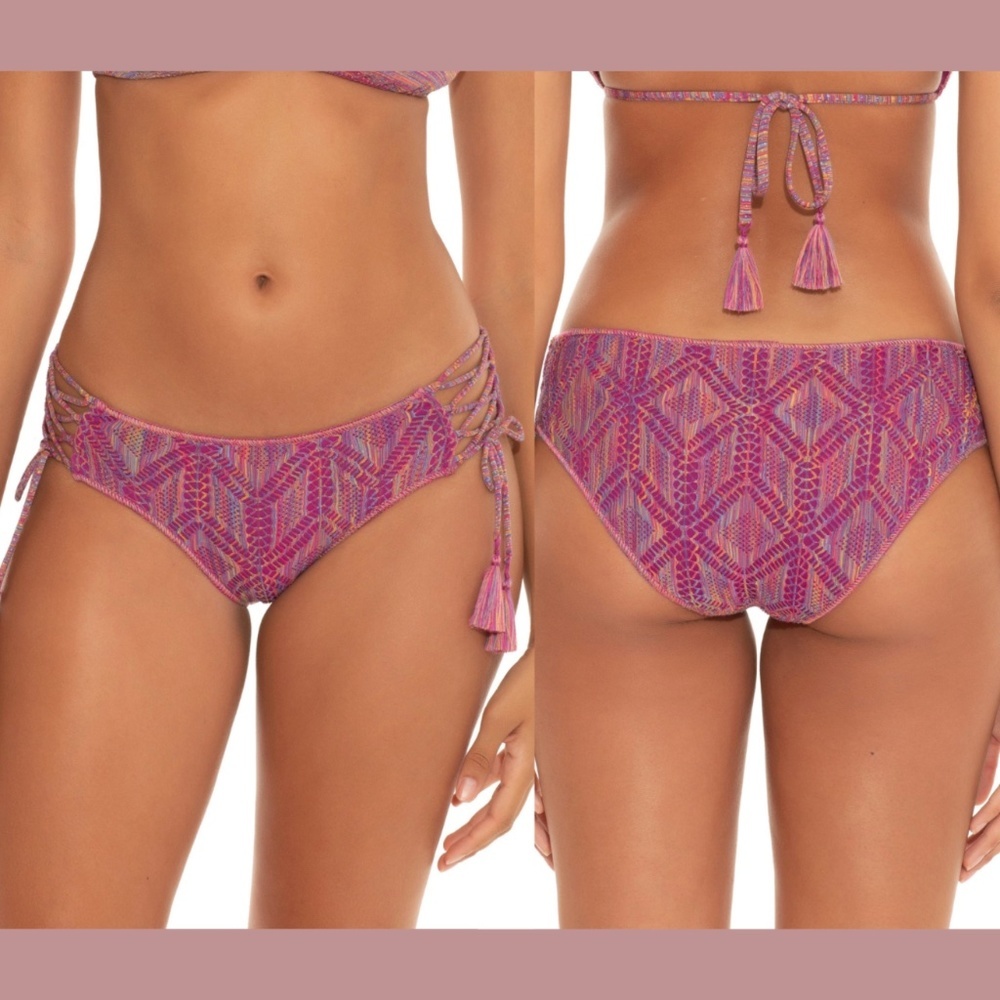 NEW Becca [ XS ] Mosaic Corset Tie Hipster‎ Bikini Bottoms in Berry